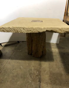 Square Limestone Table with Tree Trunk Base
