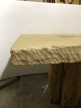 Load image into Gallery viewer, Square Limestone Table with Tree Trunk Base
