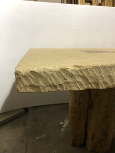 Square Limestone Table with Tree Trunk Base