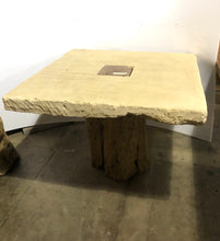 Load image into Gallery viewer, Square Limestone Table with Tree Trunk Base
