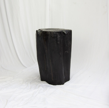 Load image into Gallery viewer, Black Solid Teak Fire Burnt Wood Side Table, Tree Stump Stool or End Table #4 - 18&quot; H x 12&quot; W x 11&quot; D
