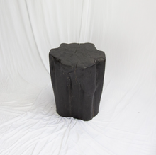 Load image into Gallery viewer, Black Solid Teak Fire Burnt Wood Side Table, Tree Stump Stool or End Table #2 - 17 3/4&quot; H x 13&quot; W x 13&quot; D
