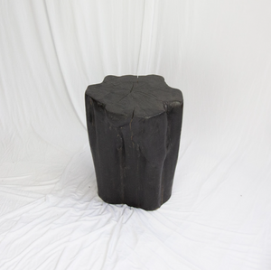 Black Solid Teak Fire Burnt Wood Side Table, Tree Stump Stool or End Table #2 - 17 3/4" H x 13" W x 13" D