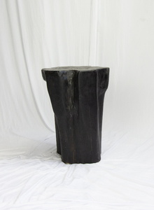 Black Solid Teak Fire Burnt Wood Side Table, Tree Stump Stool or End Table #2 - 17 3/4" H x 13" W x 13" D