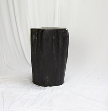 Load image into Gallery viewer, Black Solid Teak Fire Burnt Wood Side Table, Tree Stump Stool or End Table #4 - 18&quot; H x 12&quot; W x 11&quot; D
