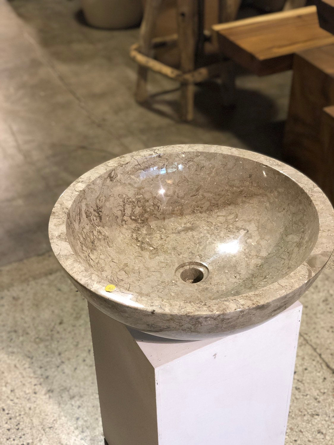 Large Natural Marble Vessel Sink | Smooth Finish Grey-Brown Color