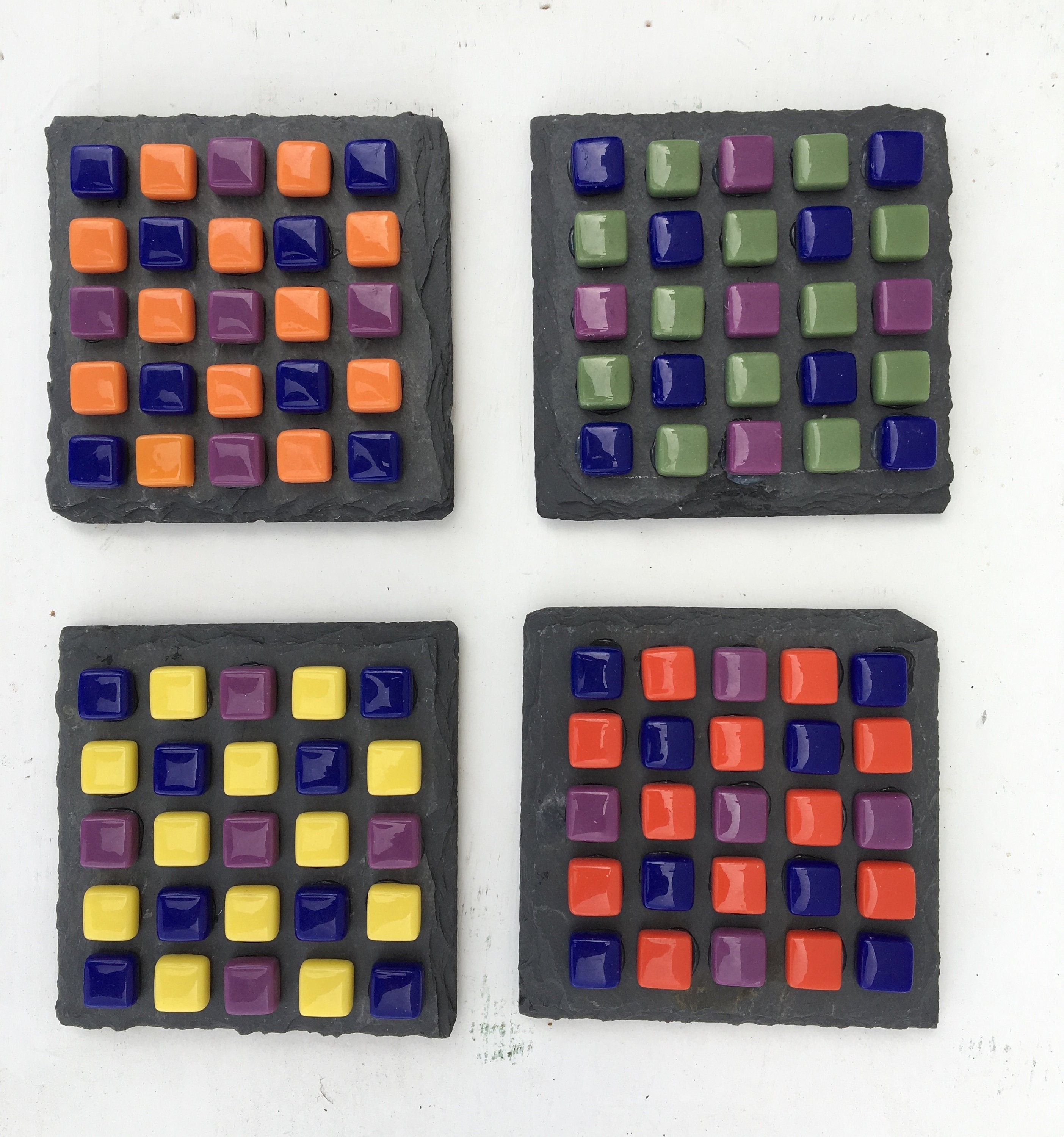 Colorful glass Coaster set(4) by lula Azorey, handmade colorful mosaic glass coaster 2