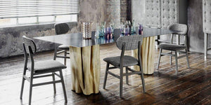 ARKA Living DINING Iron Top w/ natural trunk base RECTANGULAR dining table