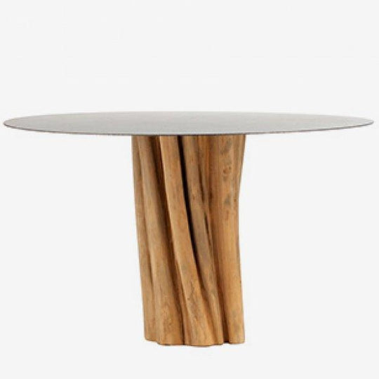 Iron Top w/ natural trunk base round dining table