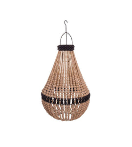 Modern Natural Chandelier Light | Beaded Hanging Lamp | Beige and Black