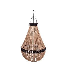 Modern Natural Chandelier Light | Beaded Hanging Lamp | Beige and Black