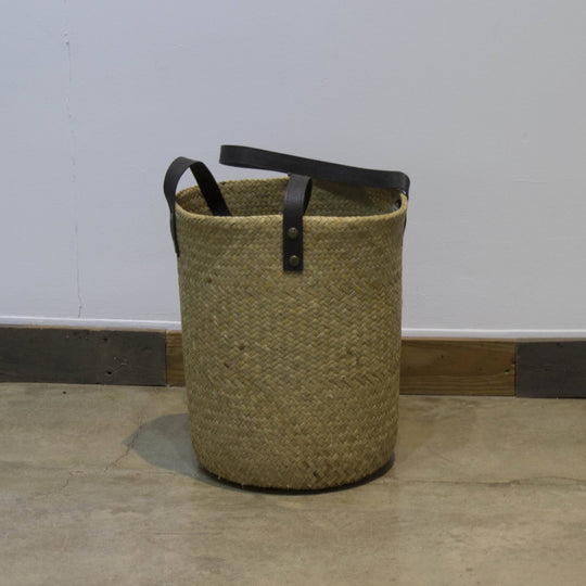 Handcrafted Woven Basket with Leather Handle | Modern Bag