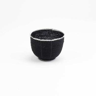 ARKA Living Handcrafted beaded  bowl black- white trim