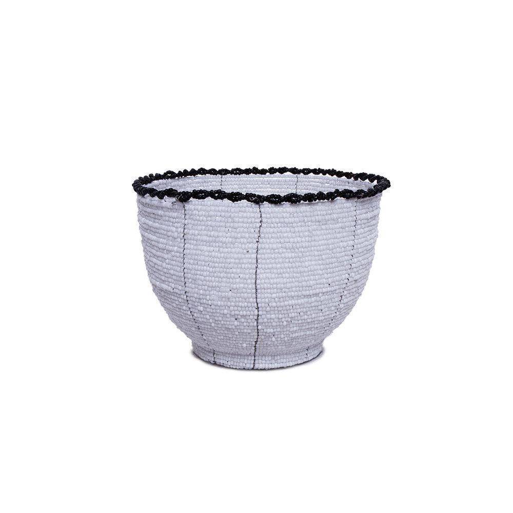 ARKA Living Handcrafted beaded bowl white- black trim