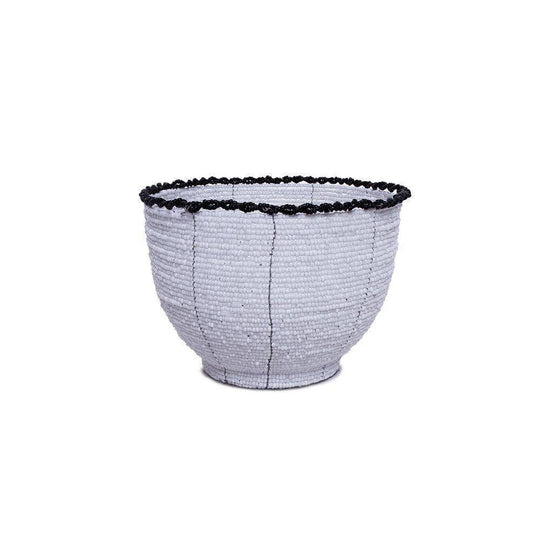 Handcrafted Beaded Basket | White and Black Rim Bead Bowl