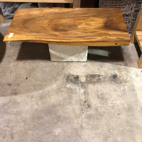 Rectangular Live Edge coffee table beautiful wood slab, with limestone base