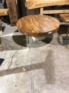 ARKA Living Round Live Edge coffee table beautiful wood slab table, with live edge wood top and limestone base
