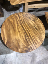 Load image into Gallery viewer, ARKA Living Round Live Edge coffee table beautiful wood slab table, with live edge wood top and limestone base
