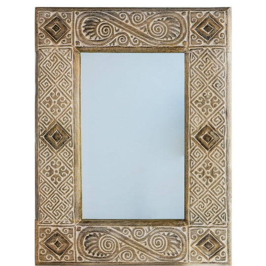 Small White Washed Wood Mirror | Timor Carved