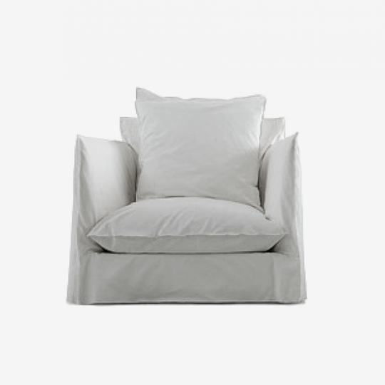 Armchair Lounge Sofa 1 White Linen, 3-week lead time