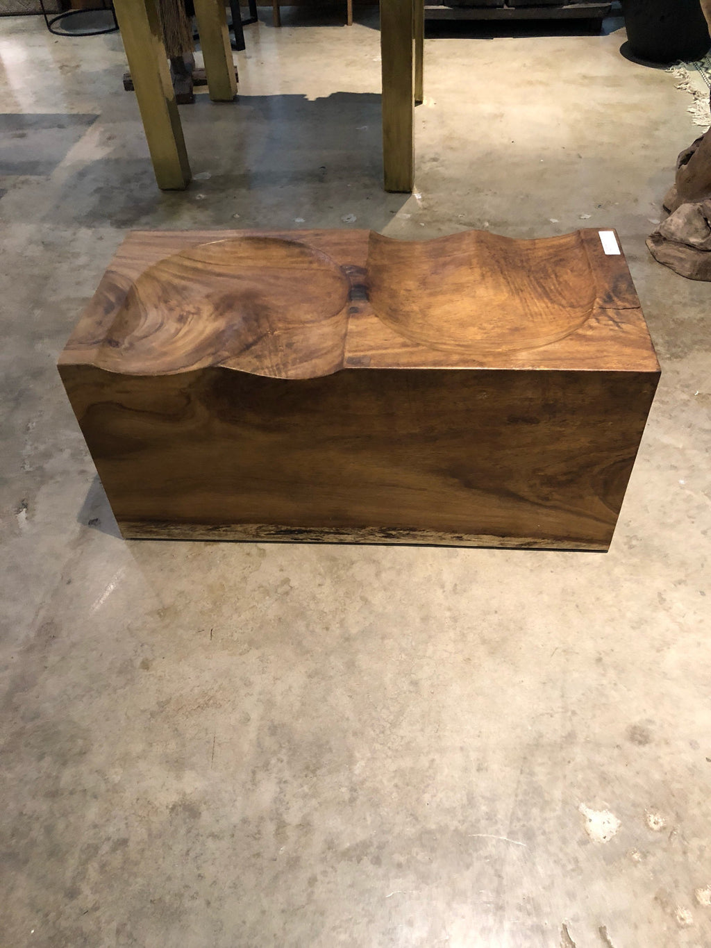 ARKA Living Solid Live edge wood bench with metal base, beautiful solid wood block love bench