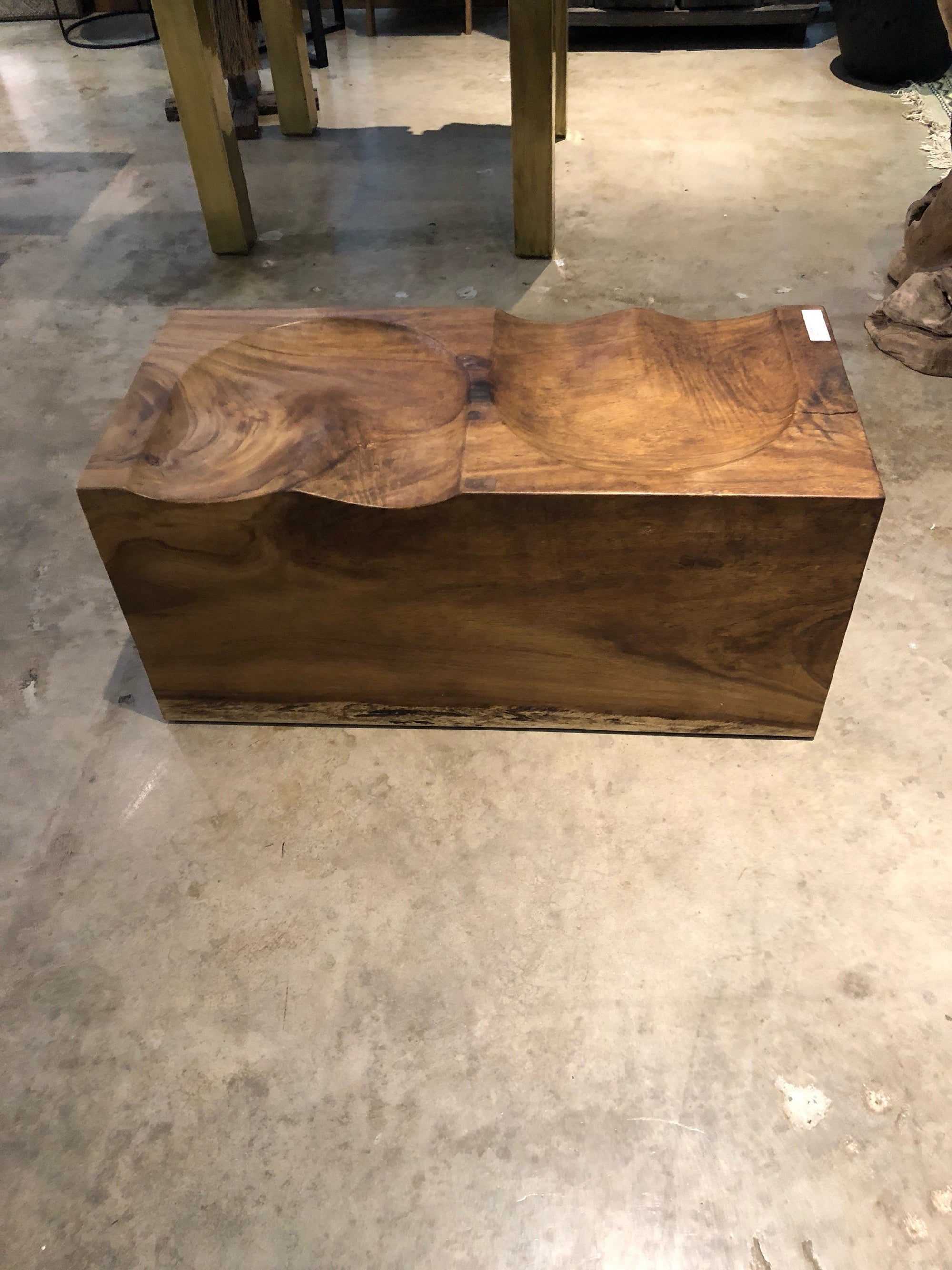 ARKA Living Solid Live edge wood bench with metal base, beautiful solid wood block love bench
