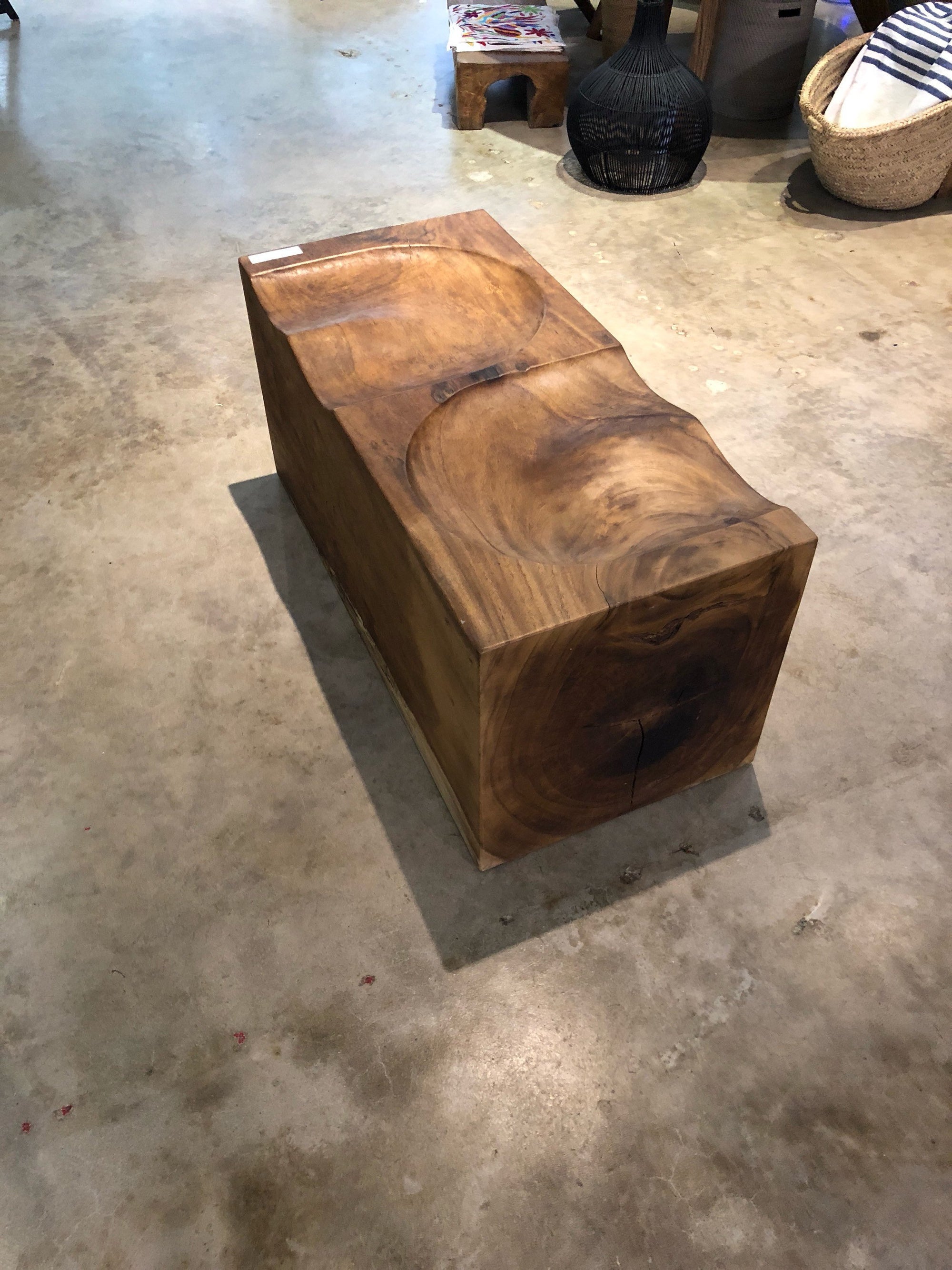 ARKA Living Solid Live edge wood bench with metal base, beautiful solid wood block love bench