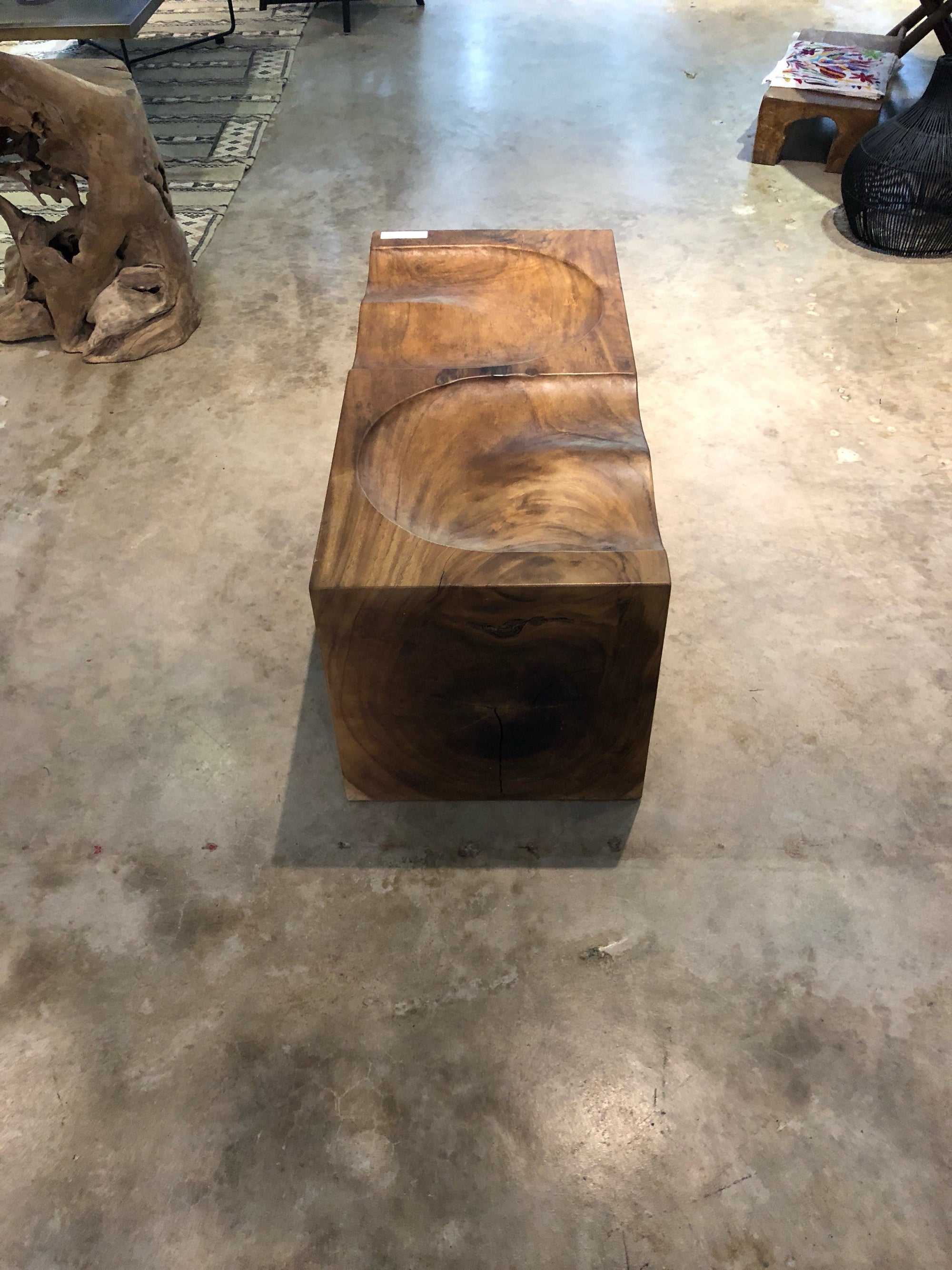 ARKA Living Solid Live edge wood bench with metal base, beautiful solid wood block love bench
