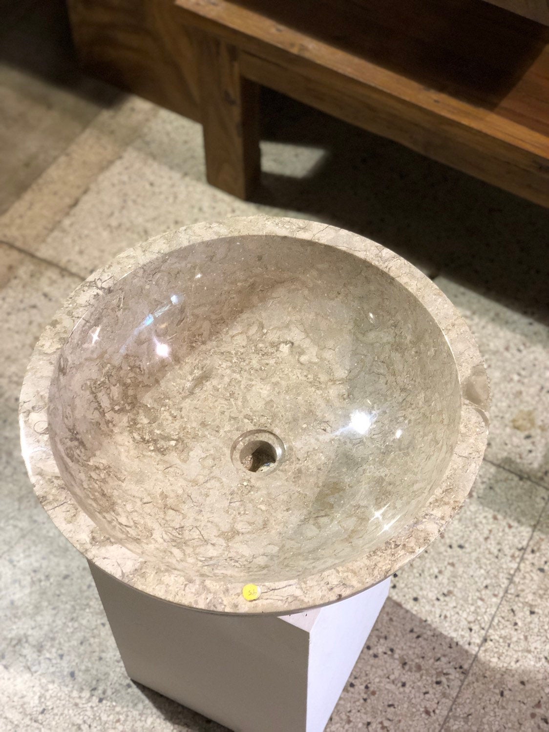 Large Natural Marble Vessel Sink | Smooth Finish Grey-Brown Color