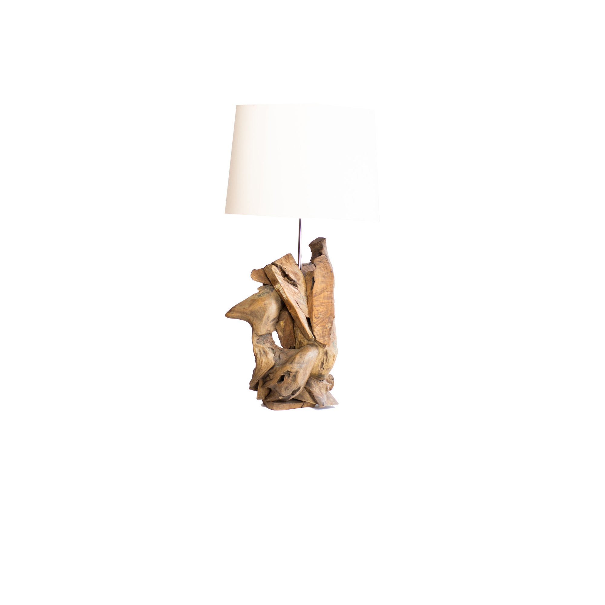 No. 1 Sculptural Teak Root Lamp with White Shade