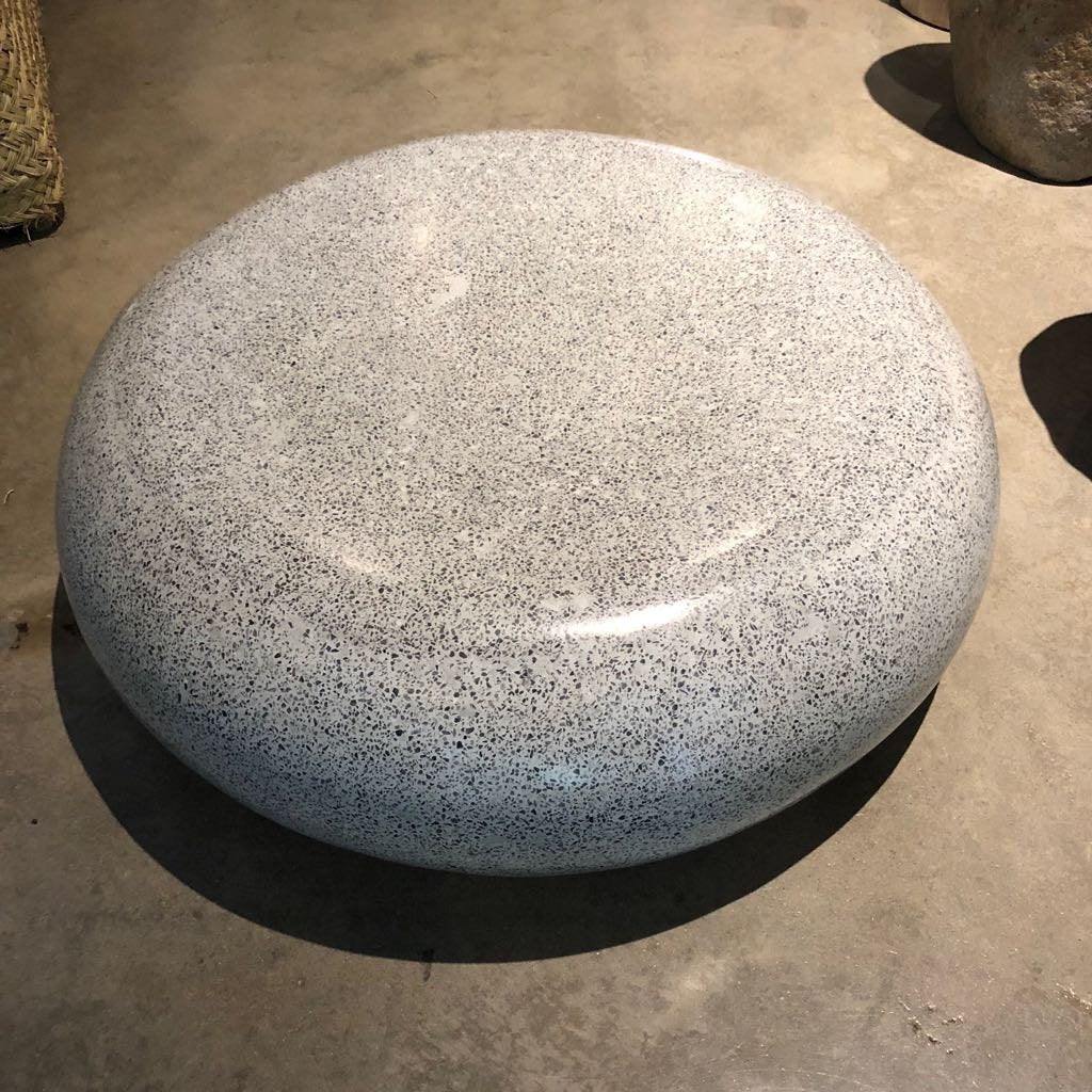 Gray Terrazzo round indoor outdoor coffee table low profile - Pebble Stone look