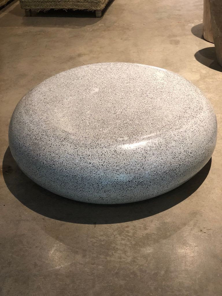 Gray Terrazzo round indoor outdoor coffee table low profile - Pebble Stone look