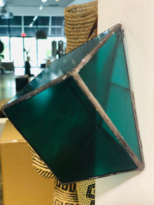 Stained green transparent glass 3D geometric cube wall or table top decoration Sculpture Tiffany technique - Large, Platonic Solid