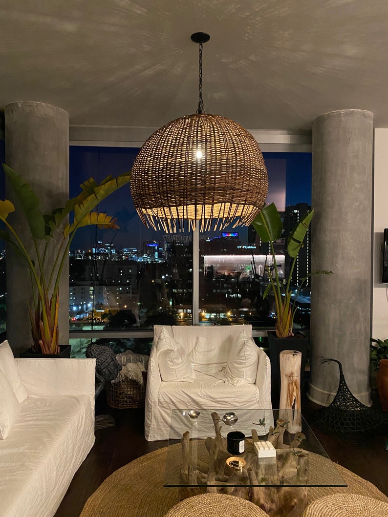 Bamboo Woven Pendant Light, Jellyfish Shape