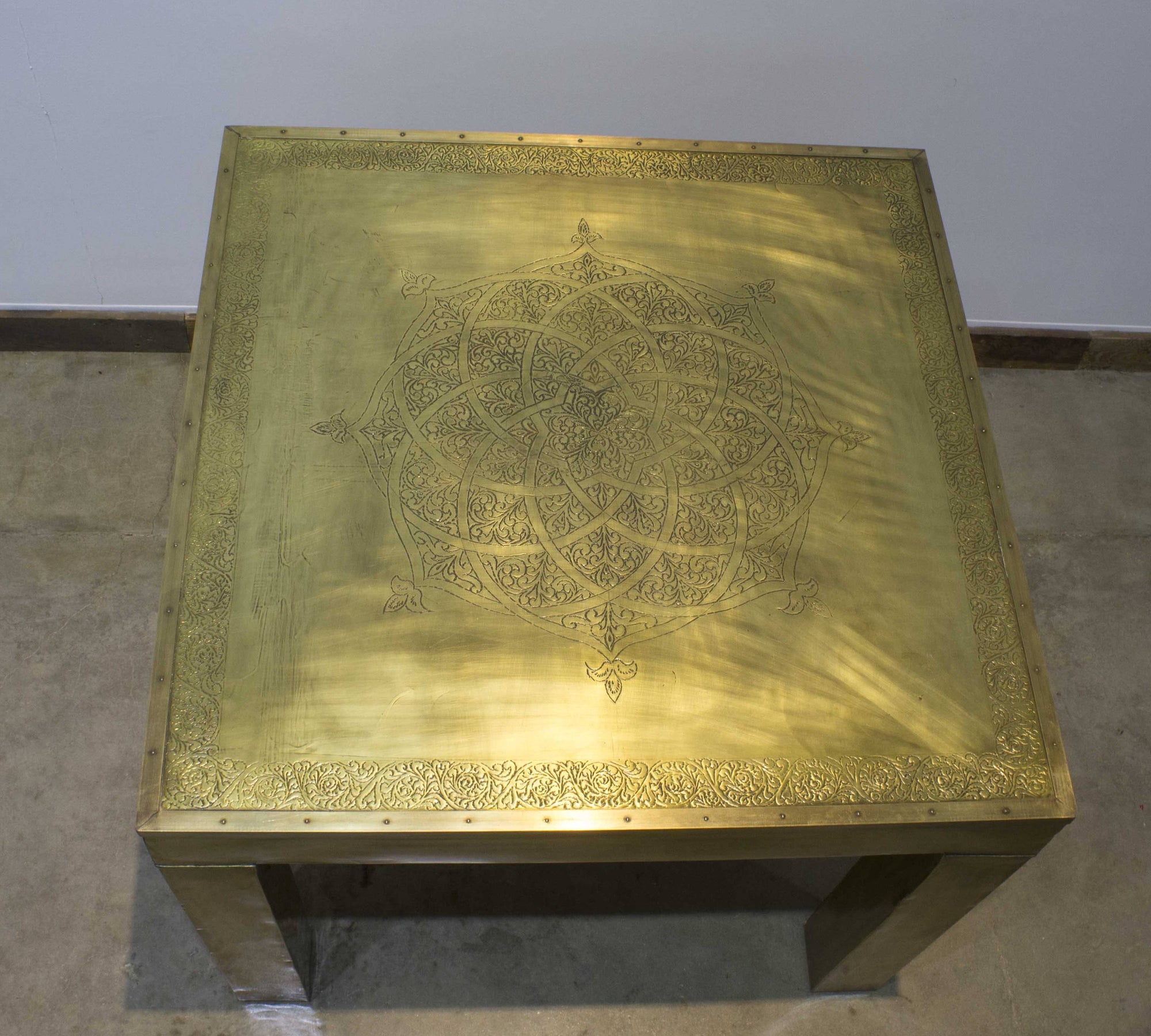 Hand Carved Bronze Moroccan Table - Vintage