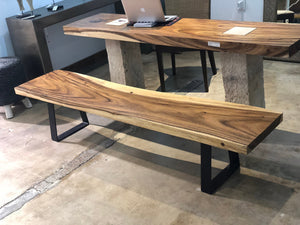 Live Edge Bench with Modern Metal Base | Natural Wooden Bench