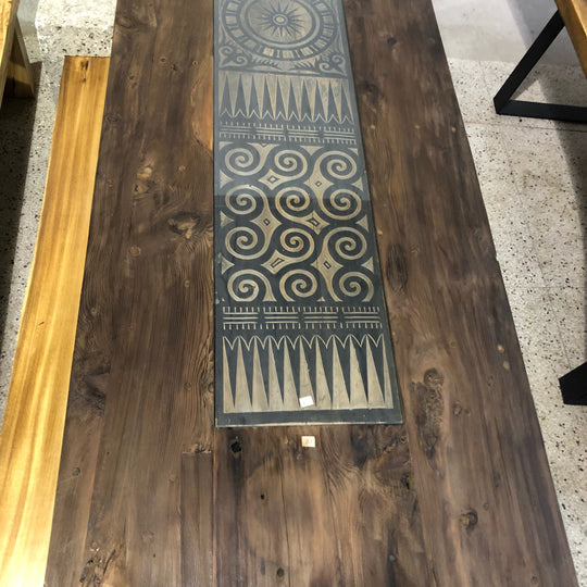 Reclaimed Wood Table with Glass Center | Natural Unique Slab with Wood Legs
