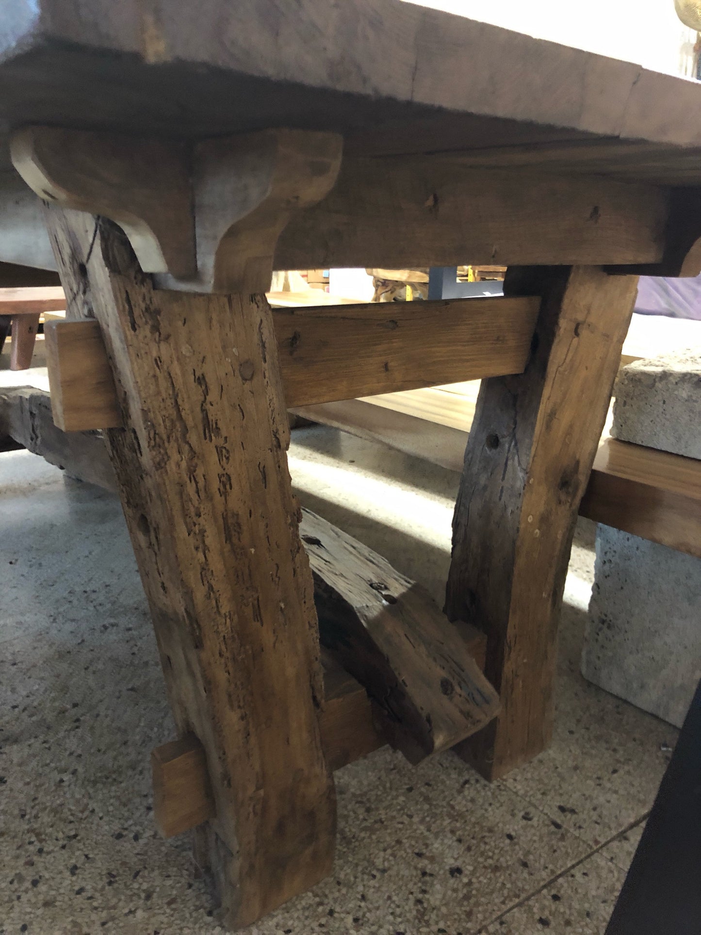 Reclaimed Wood Table with Glass Center | Natural Unique Slab with Wood Legs