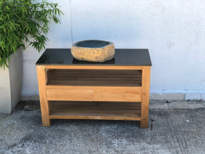 Teak wood single vanity with drawers | Natural Teak Modern Design | W/ DARK MARBLE TOP
