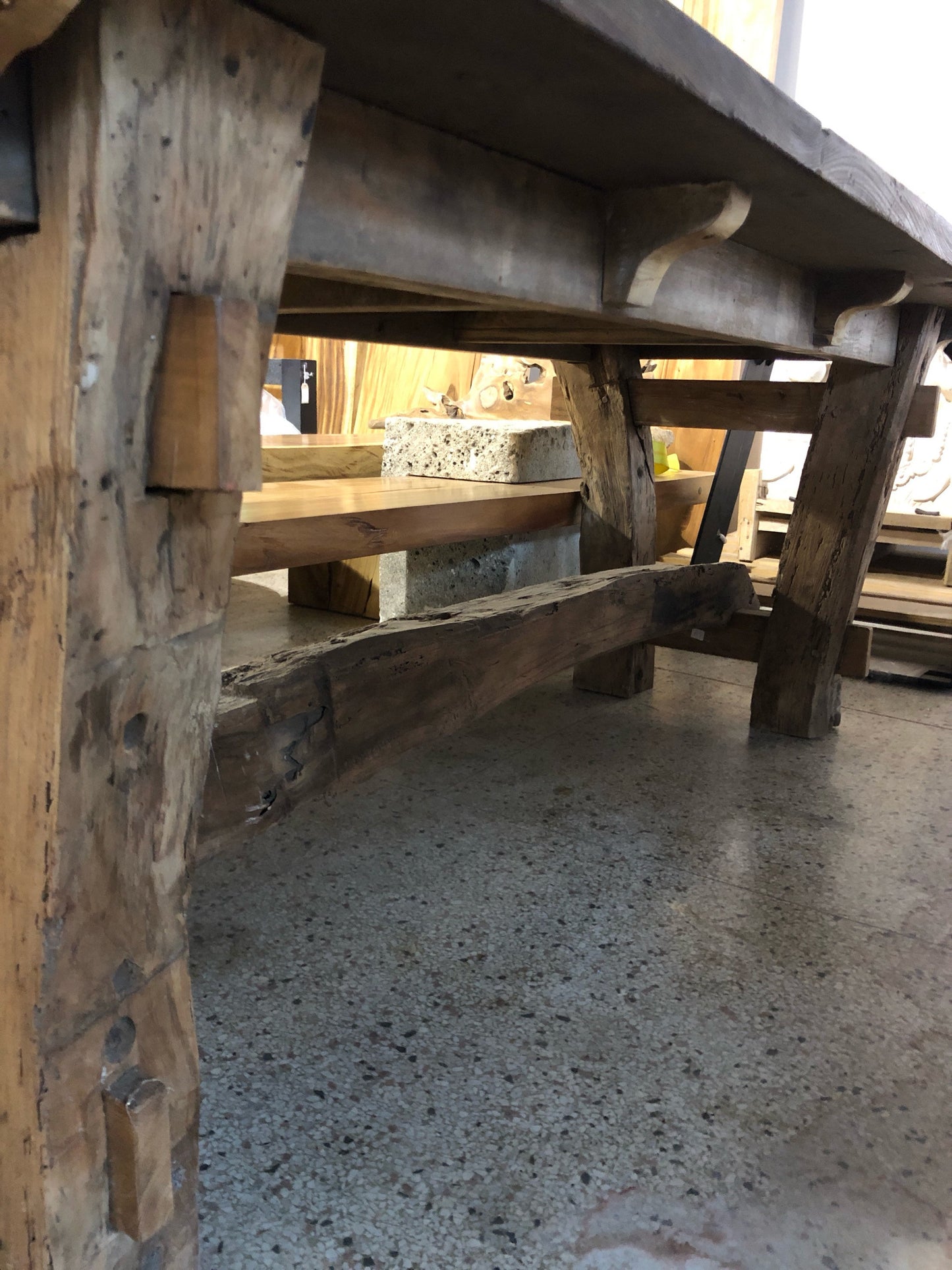 Reclaimed Wood Table with Glass Center | Natural Unique Slab with Wood Legs