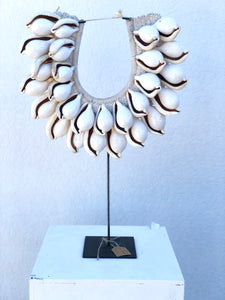 Large Atlantis Ovula Tribal Shell Necklace on Metal Stand
