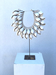 Large Atlantis Ovula Tribal Shell Necklace on Metal Stand