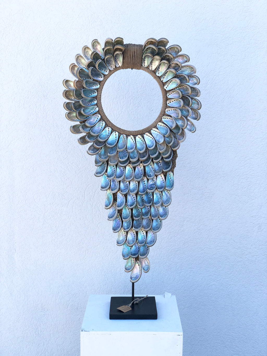 Extra Large Papua Tribal Shell Necklace on Metal Stand