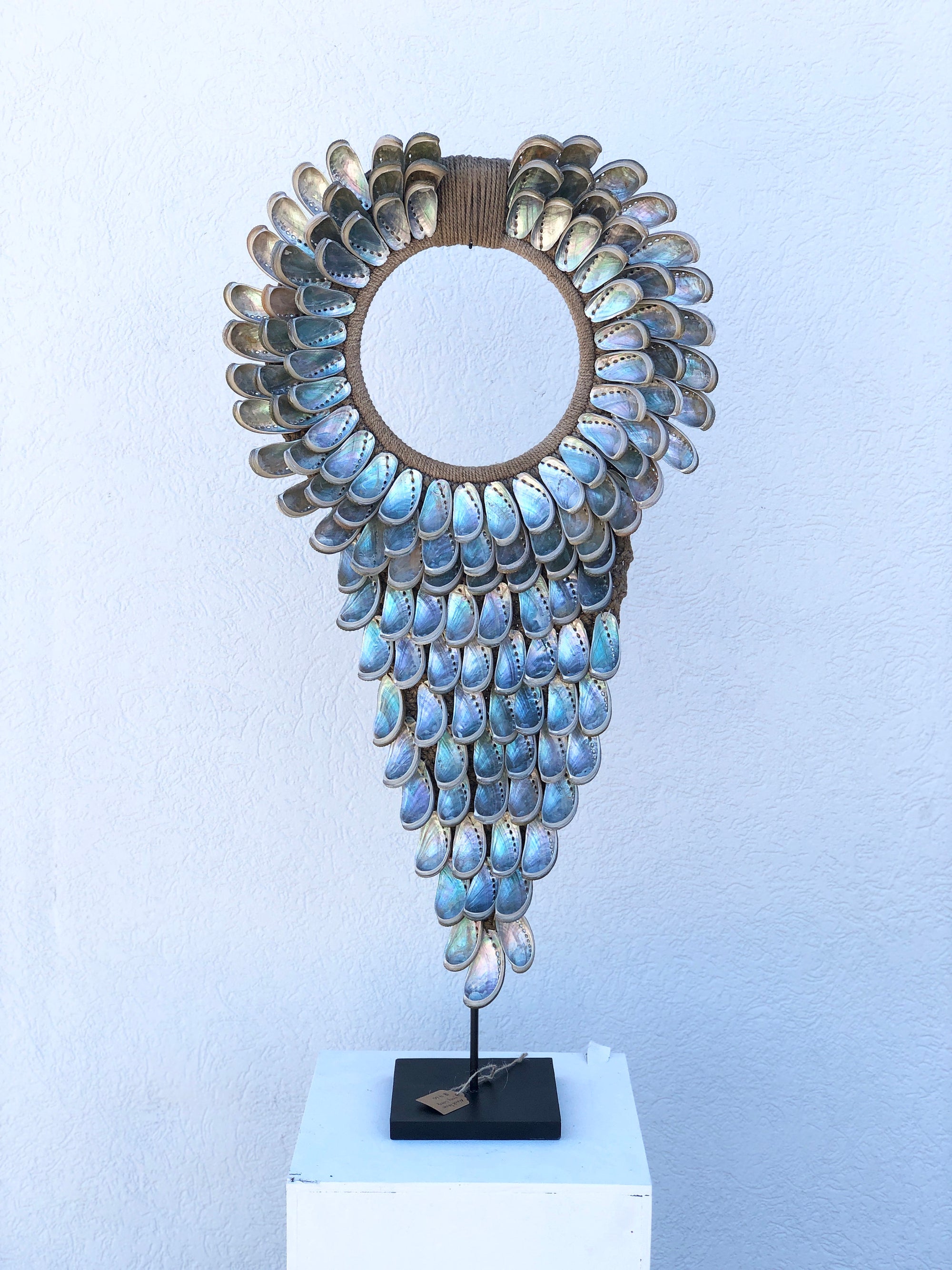 Extra Large Papua Tribal Shell Necklace on Metal Stand