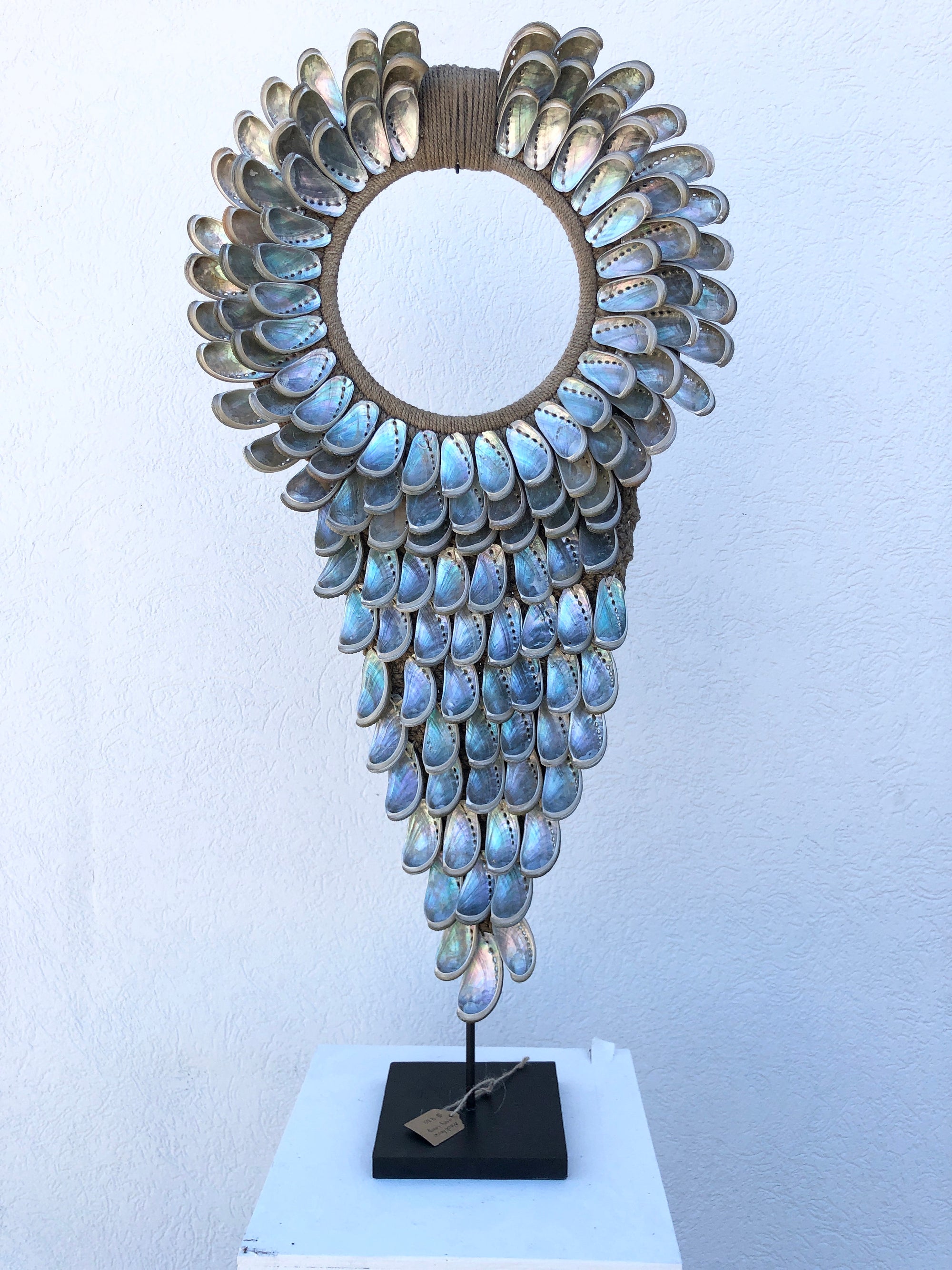 Extra Large Papua Tribal Shell Necklace on Metal Stand
