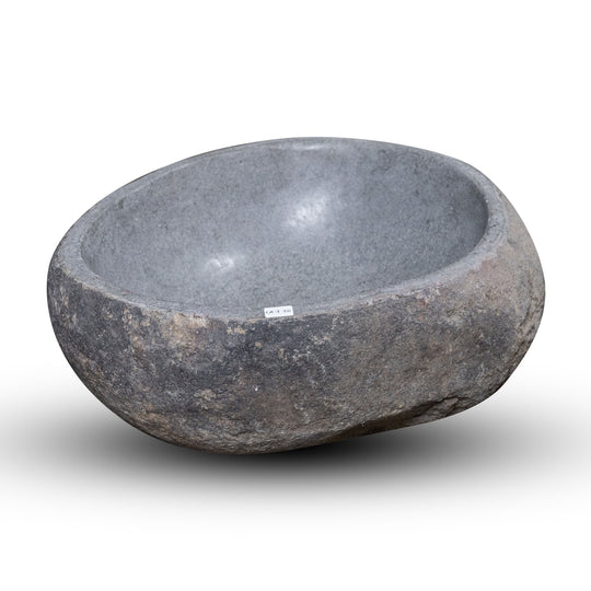 Natural Stone Oval Vessel Sink | River Stone Gray Wash Bowl #20 size is 15.5
