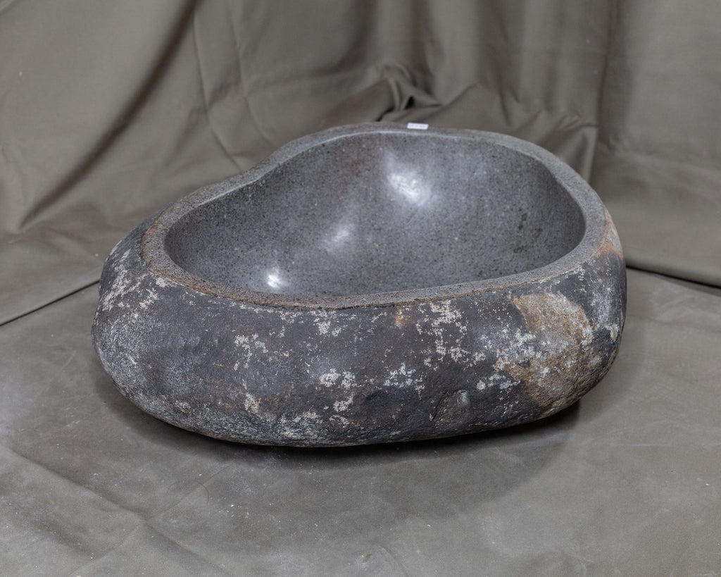 Natural Stone Oval Vessel Sink | River Stone Gray + Darker Exterior Wash Bowl #24 size is 17" W x 14.5" D x 5.25" H