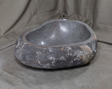 Load image into Gallery viewer, Natural Stone Oval Vessel Sink | River Stone Gray + Darker Exterior Wash Bowl #24 size is 17&quot; W x 14.5&quot; D x 5.25&quot; H
