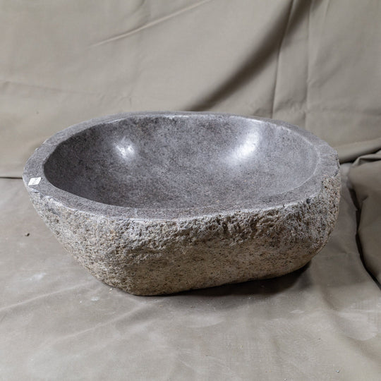 Natural Stone Oval Vessel Sink | River Stone Gray Wash Bowl #26 size is 15