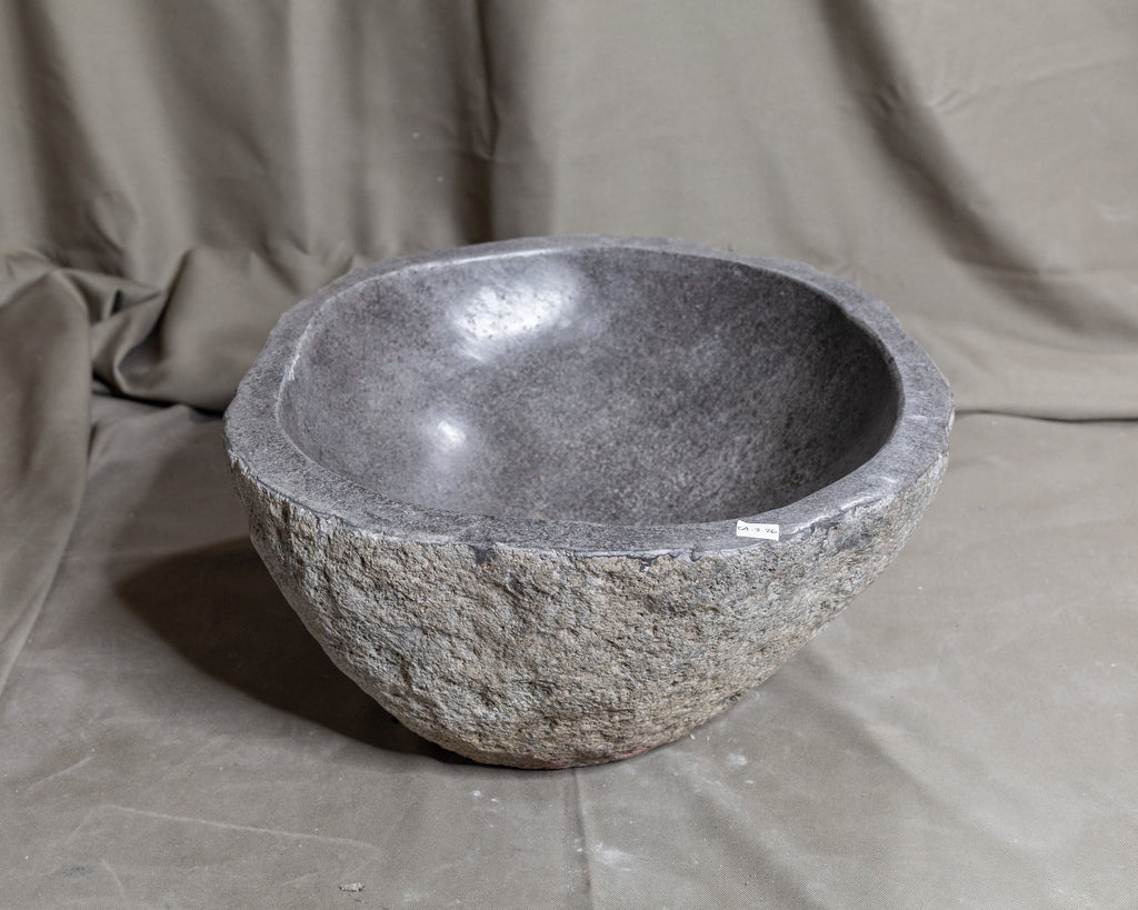 Natural Stone Oval Vessel Sink | River Stone Gray Wash Bowl #26 size is 15" W x 13.5" D x 6.5" H